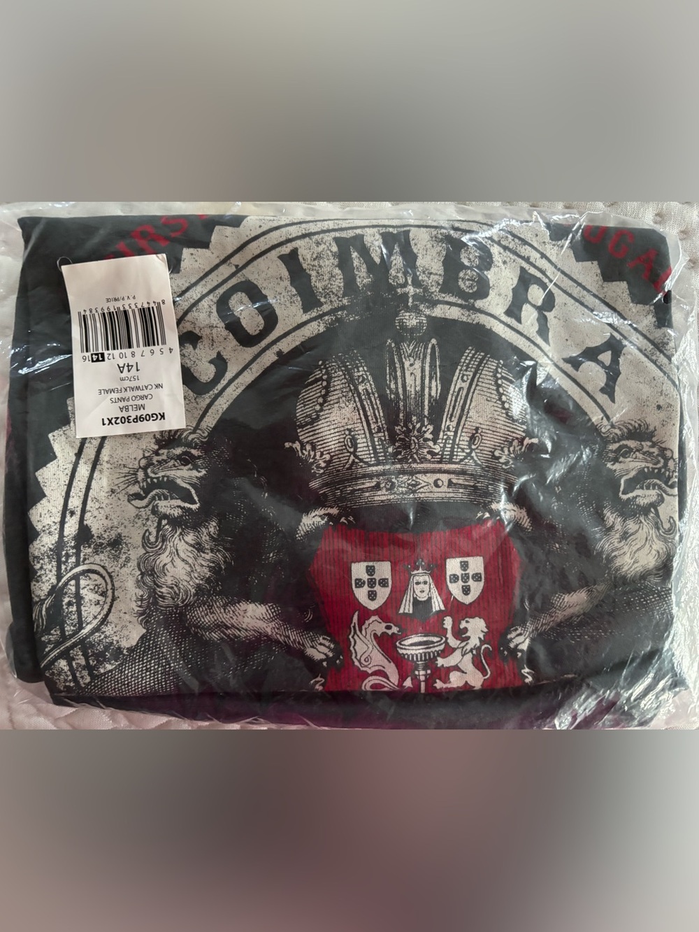 XL Black Graphic Crest Tee with Red Shield Detail from Coimbra, Spain